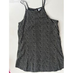 XS Black White Chevron Summer High Neck Halter Tank Top Cami Business Blouse